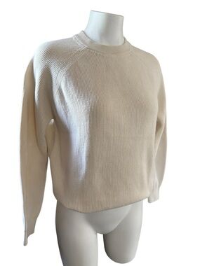 Zara Off-White Crewneck Ribbed Knit Sweater, Sz S, 100% cotton